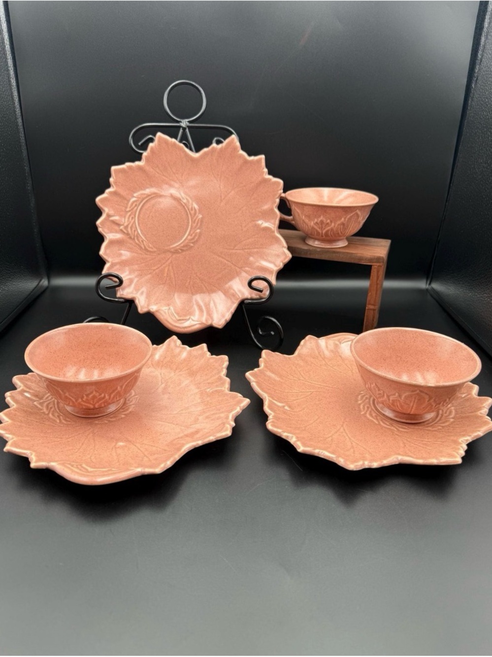 Vintage Woodfield Steubenville Pink Leaf Dessert Set - Set of 3